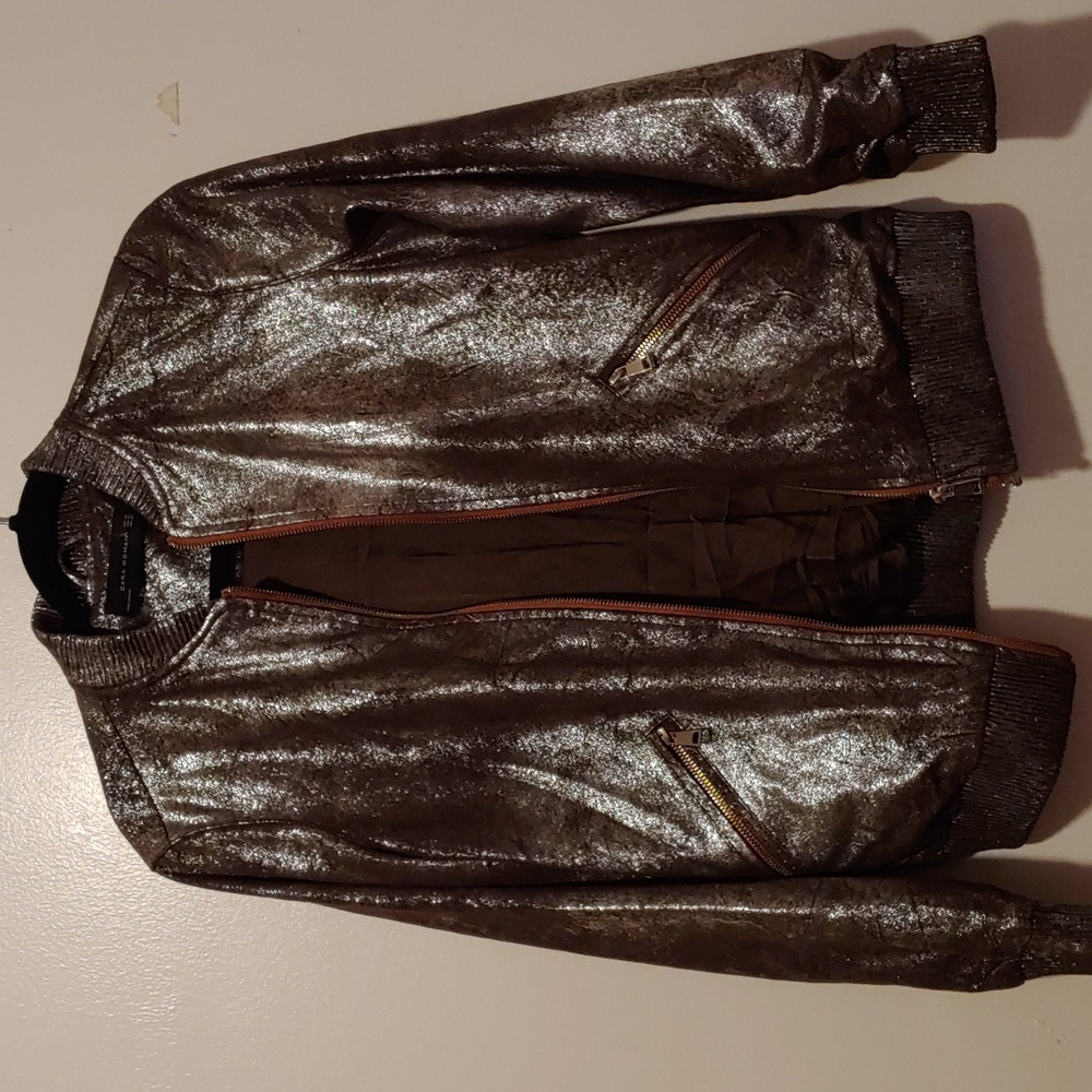 Zara Woman gold baseball styled, zip up jacket Size XS